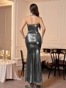Coutiva Women's Rhinestone & Faux Pearl Decor Ruched Formal Evening Gown - Black - View 5