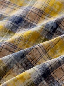 AXEPEAK Men's Casual Plaid & Letter Print Front Button Short Sleeve Shirt, Summer - Multicolor - View 5