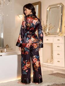 LuxeNights 女士印花长袖睡衣套装 - 彩色 - 查看 2