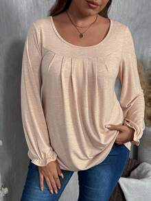 EMERY ROSE Blusa de manga larga de cuello redondo minimalista y casual para mujer de talla grande, otoño