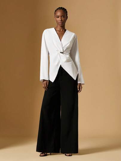 Briarwyn Camisa casual de mujer de unicolor con textura retorcida, camisa blanca, blusa blanca, blusa casual para mujer, estilo Old Money, Año Nuevo, casual para mujer