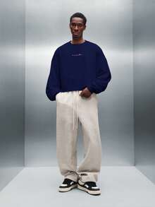 PLAYBOY X SUMWON Cropped Raw Edge Long Sleeve Sweatshirt With Large Bunny Logo Back Print And Front Text Detail - Navy Blue - View 4