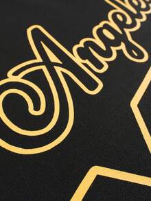 STYNVO 男士休闲字母数字图案圆领短袖T恤，夏季款 - 黑色 - 查看 4