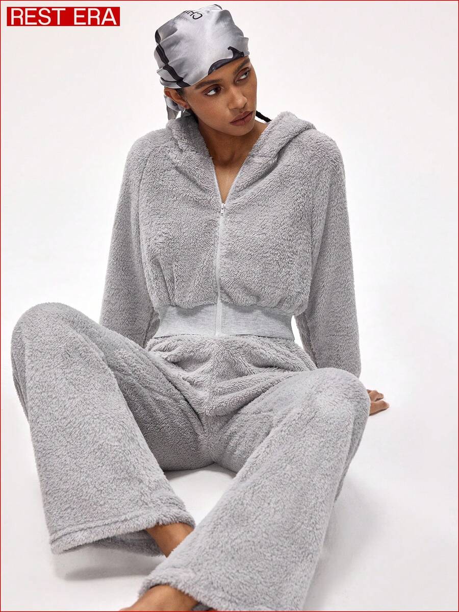 Rest Era Bộ đồ mặc nhà và dã ngoại thường ngày dành cho nữ, quần áo mùa đông mềm mại. - Xám - Xem 1
