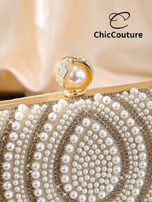 Ellevyn Vielseitige und modische Miniklutsche in Tränenform mit Perle, exquisite Abendtasche, luxuriöse Kristall-Formaltasche im Retro-Stil, geeignet für Hochzeit, Cocktail, Ball, Weihnachtsfeier, mit Kette - Gold - Übersicht 2