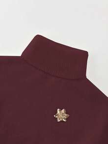 SHEIN Franclia Bộ 2 món áo len dệt kim dáng rộng cổ lọ tay loe trang trí kim loại thanh lịch và quần ống rộng, phong cách Âu Mỹ - Màu Tím - Xem 4