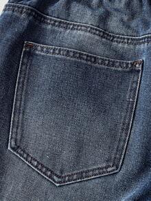 SHEIN MOD Plus Size Casual Everyday Washed Slant Pocket Loose Wide Leg Jeans - Dark Wash - View 4