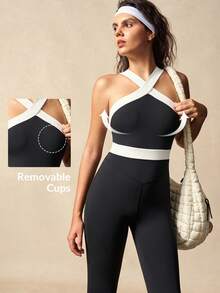 VARSIVA 女式撞色挂脖日常健身连体裤 - 彩色 - 查看 9