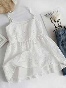 Resyla Niche Hollow Embroidery Camisole Summer Youthful Doll Shirt Vacation Style Sleeveless Top For Women - White - View 1