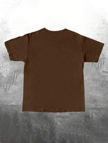 Manfinity Dauomo 男士字母和浣熊印花圆领宽松休闲短袖T恤 - 咖啡棕 - 查看 2