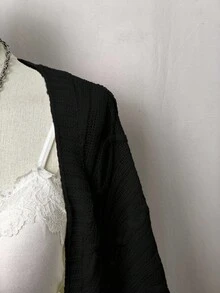 EgrlEra Jeanoir纯色长袖极简短款开衫，休闲日常穿着，长袖上衣 - 黑色 - 查看 5