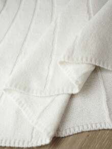 Elenzga Pulover mărime mare, guler rotund, siluetă linie A, tricotaj gros, top culoare uni, toamnă/iarnă - alb - Vizualizare 8