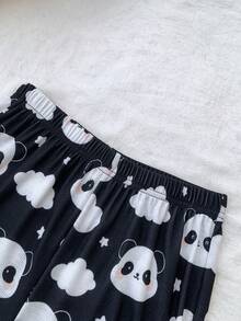 SHEIN 2pcs/Set Teen Girls Cute Panda Print Fitted Camisole Top And Full Length Panda Print Pants, Casual Comfortable Pajama Set - Multicolor - View 5