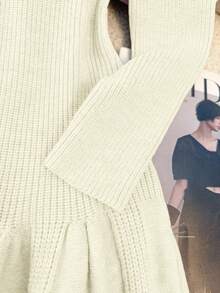 Franclia New Autumn/Winter French Style Waist Cinched Mermaid Hem Knit Dress - Cream - View 4