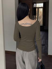 DAZY Damen einfarbiger langärmeliger einreihiger schräger Schulter gestrickter Cardigan, Herbst/Winter - Kamelfarben - Übersicht 2