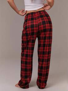 Athîral Quần ngủ họa tiết lưới cho nữ, trang trí nơ, mùa thu, mùa đông - Đỏ - Xem 2