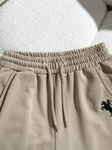 SHEIN 两件套少女休闲套装，包括宽松版型高领拉链长袖卫衣和超大阔腿裤，适合日常穿着和运动健身。 - 卡其色 - 查看 5