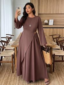 EMERY ROSE Váy quấn đính nút kim loại cỡ lớn cho nữ, thanh lịch cho tiệc tùng và năm mới - màu nâu - Xem 6