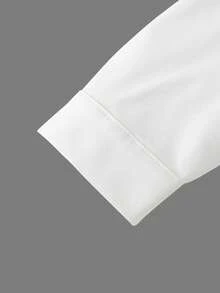 1pc Teen Boy Gentleman Style Solid Beige Long Sleeve Mandarin Collar Shirt, Versatile Slim Fit Elegant School/Casual Wear, Suitable For Wedding, Wedding Guest, Pageboy, Ring Boy,توكسيدو,رمضان - White - View 4