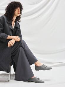 Mnmlis 女士时尚百搭通勤扣平底鞋 - 灰色 - 查看 2