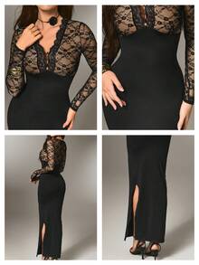 Nuvra 女式长袖双层收腹塑身衣，带衬里，收腰提臀，全长塑身衣 - 黑色 - 查看 10