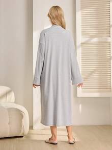 SHEIN Vestido de maternidad de cuello redondo sin mangas ajustado, cárdigan de maternidad de manga larga con bolsillo y abertura frontal - Gris Claro - Ver 2