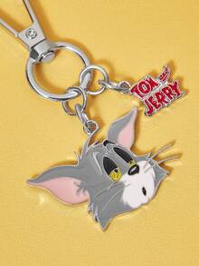 TOM & JERRY X SHEIN 1pc Tom Cat Pattern Alloy Keychain Pendant, Casual, Cute, Suitable For Daily Use, Small Gift - Silver - View 3