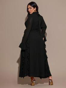 SHEIN BAE Plus Size Women Brown Long Sleeve Chiffon Ruffle Flare Sleeve Maxi Dress