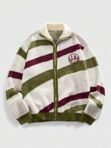 ROMWE MEN Men's Zip-Up Cardigan, Collegiate Style Striped Knit Sweater - Multicolor - View 1