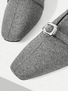 Mnmlis 女士时尚百搭通勤扣平底鞋 - 灰色 - 查看 7