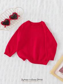 Cozy Pixies Baby Girl Colorblock Bow Decor Round Neck Drop Shoulder Pullover Sweater, Casual & Versatile For Autumn/Winter - Apricot - View 5