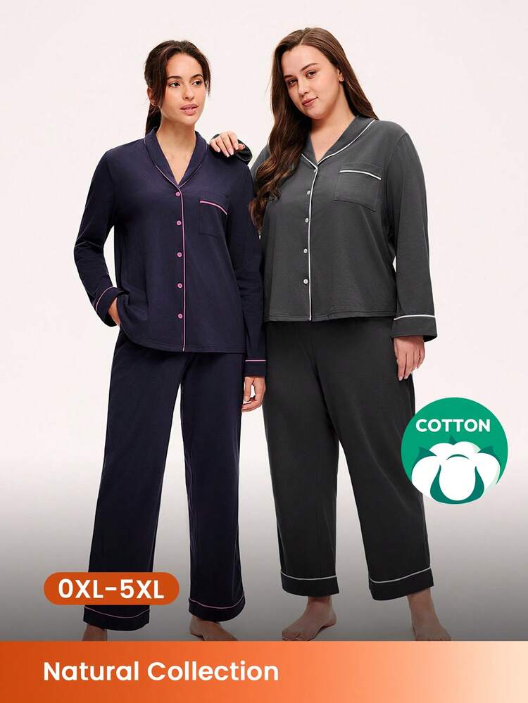 Jesienna i zimowa damska plus-size ślubna niezbędna miękka 100% czysta bawełna ciemnozielona piżama podstawowy szalowy kołnierz długi damski zestaw piżamowy komplet wypoczynkowy dla kobiet spodnie z kieszeniami bielizna ślubna bawełniana piżama