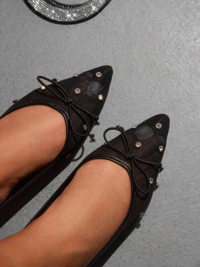 CUCCOO SZL Women's Pointed Toe Bow Decor Fashionable Flat Shoes For Christmas