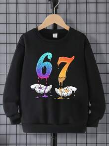 SHEIN 4-Season Versatile Boys' Casual Fashion Creative Personalized Refreshing High-End Colorful Digit 67 Biscuit Graphic Print Comfortable All-Match Short T-Shirt, Cozy Summer And Fall Styles Suitable For Boys' Daily Wear