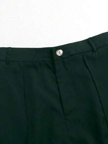SHEIN LUNE Pantaloni eleganti da ufficio a gamba larga, taglia comoda, con design a righe a spina di pesce, in colore unito, per donne formose - Verde Scuro - Visualizzare 4