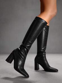 CUCCOO SZL Women's Fashion Versatile Commuting Chunky Heel Over-The-Knee Boots For Christmas - Black - View 3