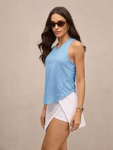 Activina Top deportivo de cuello redondo de unicolor y transpirable para el verano - Celeste - Ver 5