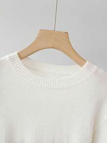 GlowEve Women's Ruffled Hem Layered Crew Neck Long Sleeve Sweater - White - View 5
