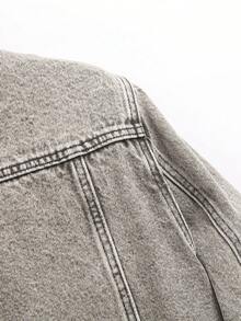 Manfinity Roughcore Chaqueta vaquera gris desgastada casual para hombre, estilo urbano - Gris - Ver 3