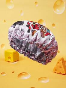 TOM & JERRY X SHEIN 1pc Women's Pink Christmas Tree Print Shower Cap