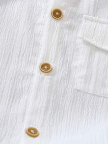 Souflis Souflis Set de 2 piese în stil oriental pentru copii mici, set de vară din denim pentru băieți, partea de sus este o cămașă albă texturată țesută cu guler înalt și buzunar decorativ, partea de jos este o pereche de pantaloni scurți din denim decolorați cu tiv rulat, stil casual potrivit pentru purtare zilnică, școală, vacanță, sărbătoare, călătorii, relaxare, plajă, vară - Albastru si alb - Vizualizare 5