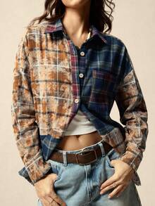 SoleilVie 女士多色格子拼接复古休闲衬衫式外套 - 彩色 - 查看 2