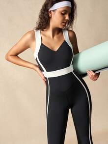 VARSITIE Mono deportivo casual de mujer con contraste de color y espalda descubierta