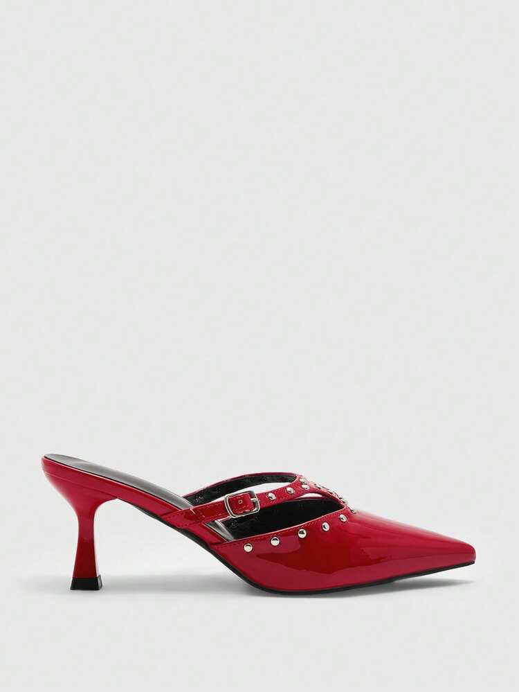CUCCOO SZL Women's Fashion Red Metal Decor Pointed Toe High Heel Pumps For Christmas