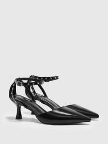 CUCCOO SZL Women's Fashion Burgundy Floral Decor Pointed Toe High Heel Pumps For Christmas - Black - View 2