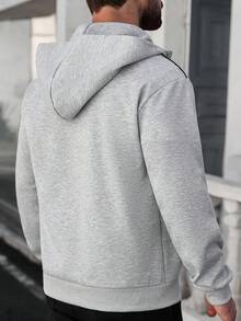 Manfinity Homme Men's Casual Contrast Trim Zip-Up Hooded Sweatshirt Hoodie Sweatshirt Casual Hoodies Grey Zip Up Hoodie Grey Hoodie With Zipper Zip Up Hoodie, Long Sleeve Top - Grey - View 2