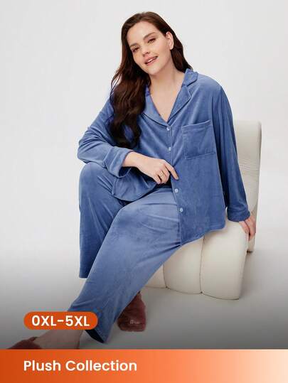 LUVLETTE Höst- och vinterpyjamas i plusstorlek för kvinnor, bekvämt och bekvämt pyjamasset med knappar och damsömnad, loungeset för höstpyjamas