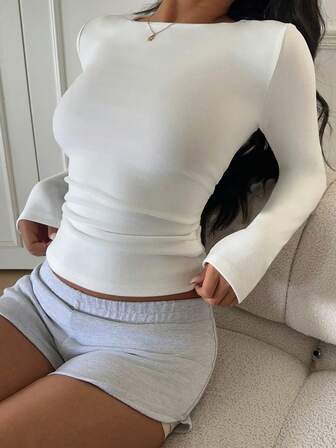 CovetEZ 休闲百搭白色修身长袖女式T恤