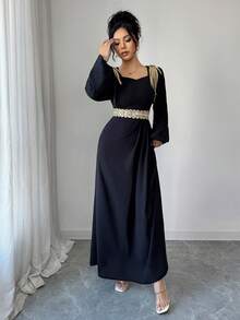 Selianne Women's Black Dress With Embroidered Decor, Elegant For Party, Date, Christmas, Halloween, New Year, Thanksgiving, Teacher's Day - Black - View 4