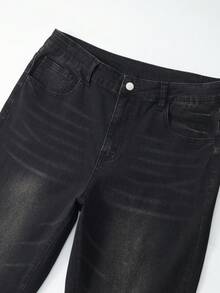 ROMWE MEN Men's High Waist Fashionable Rhinestone Embellished Casual Jeans - Black - View 4